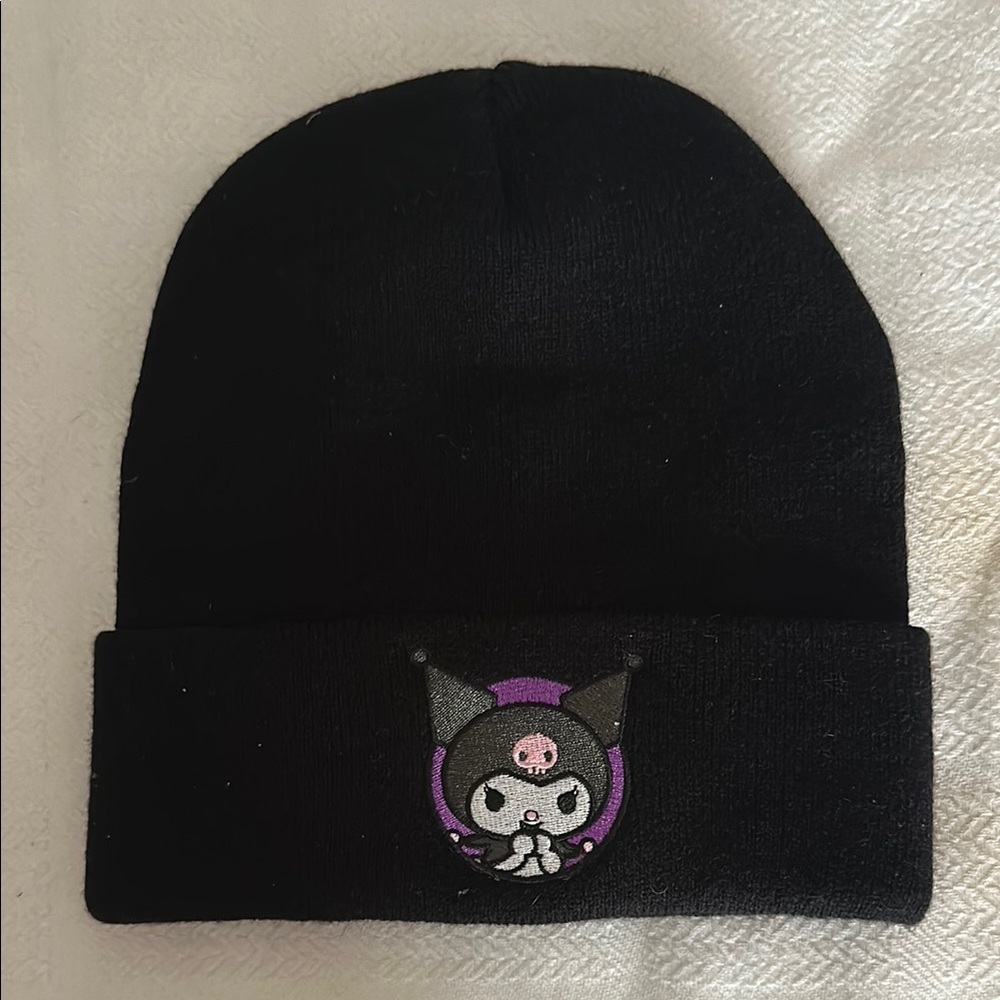 Kuromi Black Beanie with Cute Character Design
